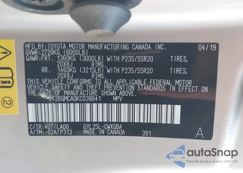 2019 Lexus Rx 450H из США, поврежденный, VIN 2T2BGMCA0KC038641